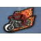 Devil Biker riding Motorcycle with Flames Patch diagonal view