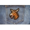 Laughing Donkey Iron on Patch shown on jeans