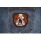 Bulldog Iron on Patch shown on jeans