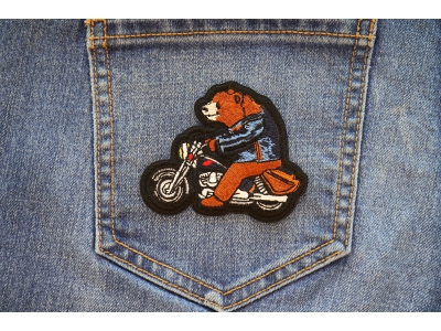 Bear on Motorcycle Iron on Patch