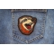 Funny Hyena Iron on Patch shown on jeans