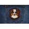 Australian Shepard Dog Iron on Patch shown on jeans