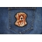 Handsome Retriever Dog Iron on Patch shown on jeans