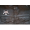 Funny Raccoon Iron on Patch shown on leather vest
