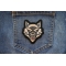 Mean Wolf Iron on Patch shown on jeans