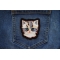Adorable Cat Iron on Patch shown on jeans