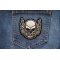 Rising Wing Skull Patch shown on jeans