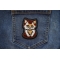 Sad Kitty Cat Iron on Patch shown on jeans