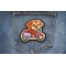 Biker Dog Patch shown on jeans