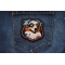 Proud Australian Shepherd Dog Iron on Patch shown on jeans