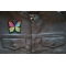 Stained Glass Butterfly Iron on Patch shown on leather vest