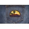 Palms and Sunset Iron on Patch shown on jeans