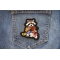 Raccoon Biker on Motorcycle Patch shown on jeans