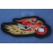 Red Cape Biker on Motorcycle Patch diagonal view