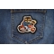 Cute Raccoon Biker on Motorcycle Patch shown on jeans