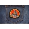 Sunset Skeleton Biker on Motorcycle Patch shown on jeans