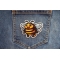 Fat Bumble Bee Patch shown on jeans