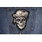 Dead Pirate Skull Patch shown on jeans