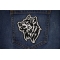 Tribal Wolf Snaring Patch shown on jeans