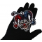 Scary Jester Clown Patch shown on hand for size comparison