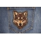 Staring Wolf Patch shown on jeans