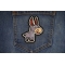 Happy Donkey Patch shown on jeans
