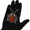 Cockroach Laugh Patch shown on hand for size comparison
