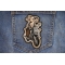 Goat on Bike Patch shown on jeans