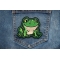 Green Frog Patch shown on jeans