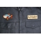 Cartoonish Fish Patch shown on leather vest