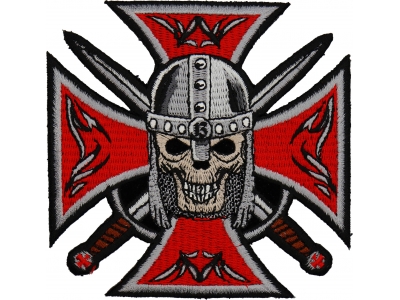 Red Maltese Cross Skull Knight Patch