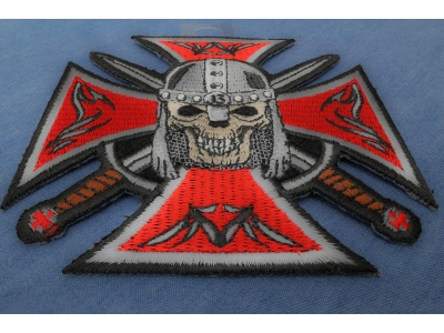 Red Maltese Cross Skull Knight Patch