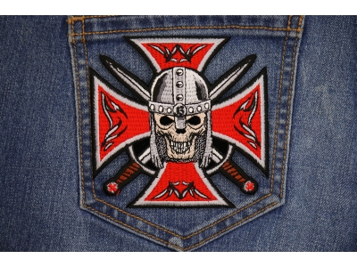 Red Maltese Cross Skull Knight Patch