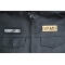 Mommy Cares Patch shown on leather vest
