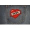 Love Mom Patch shown on jeans