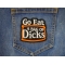 Go Eat a Bag of Dicks Patch shown on jeans
