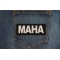 MAHA Patch shown on jeans