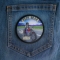 Papa Bear Patch shown on jeans