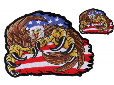 Claw Eagle with American flag Small and Large Patch Set