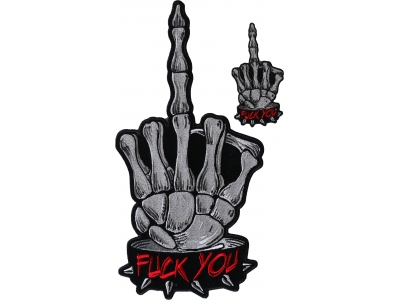 Fuck You Skeleton Middle Fingers Patch Set of Large and Small