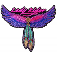 Lady Rider Large Pink Wings And Feather Biker Patch | Embroidered Biker Patches