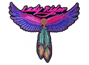 Lady Rider Large Pink Wings And Feather Biker Patch | Embroidered Biker Patches