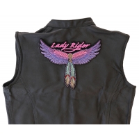 Lady Rider Large Pink Wings And Feather Biker Patch | Embroidered Biker Patches