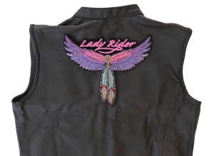 Lady Rider Large Pink Wings And Feather Biker Patch | Embroidered Biker Patches