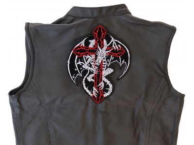 Dragon Skeleton Cross Patch Large | Embroidered Patches