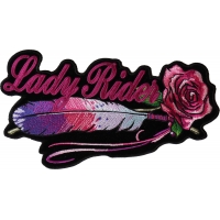 Lady Rider With Purple Rose Large Back Patch Horizontal | Embroidered Biker Patches
