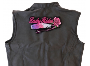 Lady Rider With Purple Rose Large Back Patch Horizontal | Embroidered Biker Patches