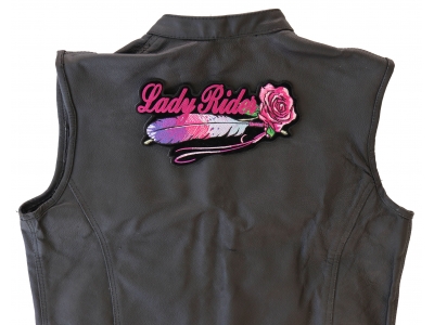 Lady Rider With Purple Rose Large Back Patch Horizontal | Embroidered Biker Patches
