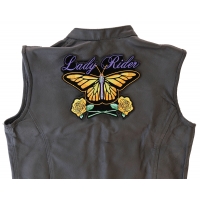 Lady Rider Butterfly And Yellow Roses Large Back Patch | Embroidered Biker Patches