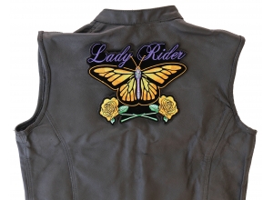 Lady Rider Butterfly And Yellow Roses Large Back Patch | Embroidered Biker Patches
